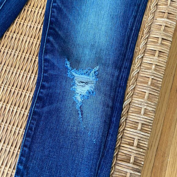 Madewell Mid Rise Skinny Medium Blue Wash Whiskered Distressed Knee Jeans 25 - Picture 5 of 9